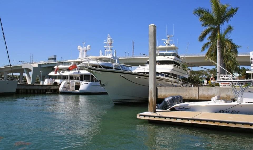 Yachts berthed at The Sails Marina, the 17th Street bridge behind